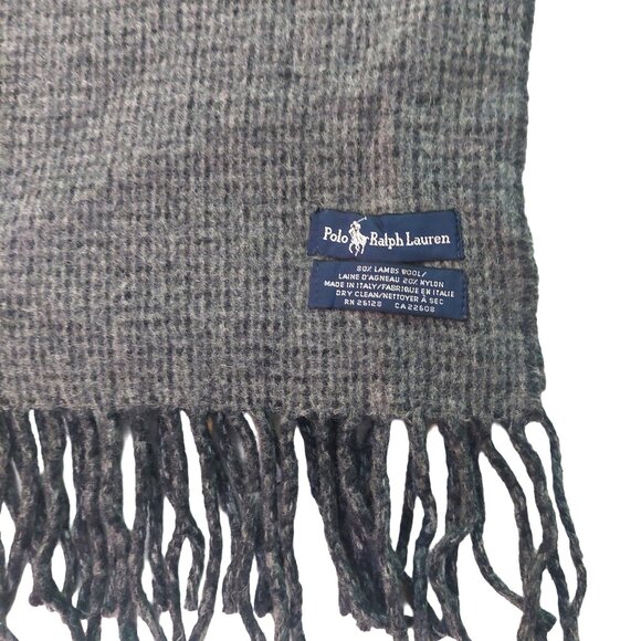 POLO Ralph Lauren Black Window Pane Gray Tweed Reversible Scarf Embroidered Logo - Picture 2 of 6